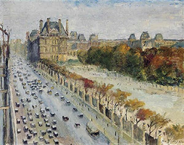 Les Tuileries Et La Rue De Rivoli Oil Painting by Georges Leon Dufrenoy