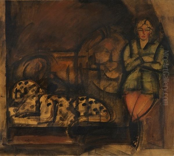 Flussuferpartie Mit Felsiger Landschaft Oil Painting by Charles Georges Dufresne