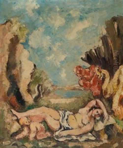 Baigneuse Et Satyre, Enfant Oil Painting by Charles Georges Dufresne