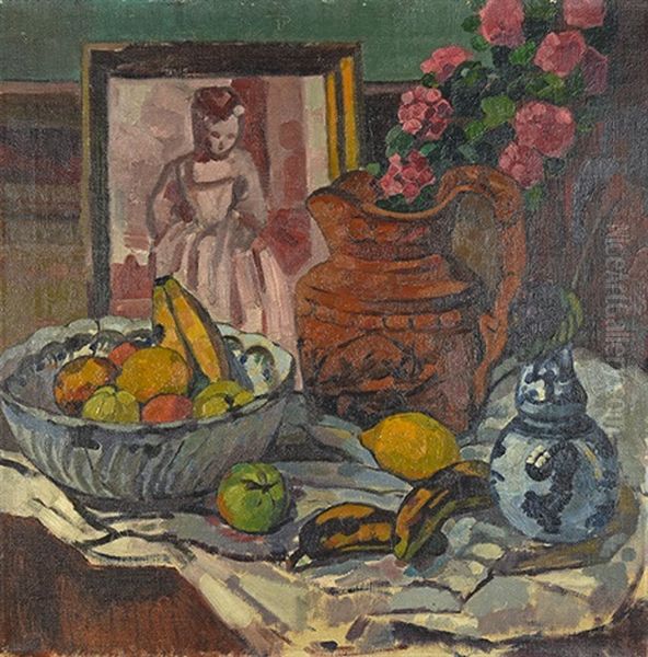 Nature Morte Aux Fruits, A La Cruche A Anse Et A La Branche Oil Painting by Charles Georges Dufresne