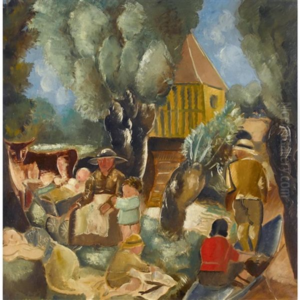 Rastende Familie Am Fluss Oil Painting by Charles Georges Dufresne