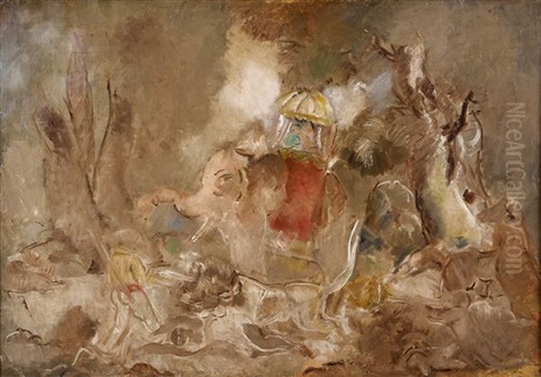 Chasse Aux Lions Oil Painting by Charles Georges Dufresne