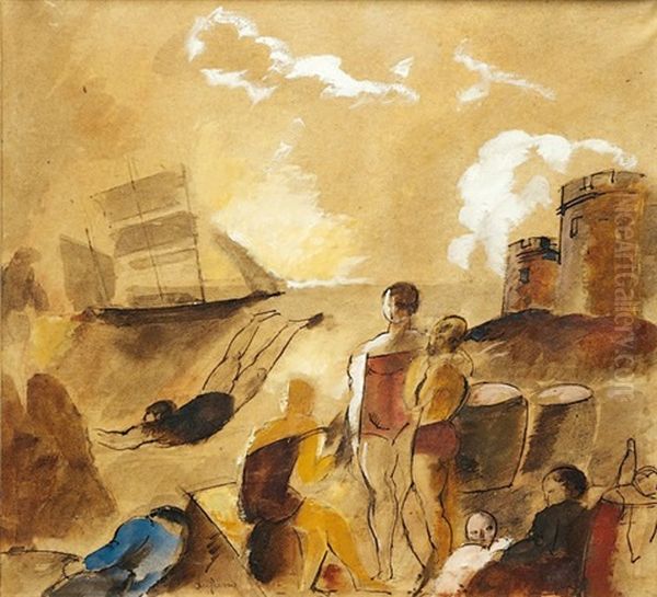 Les Baigneurs Oil Painting by Charles Georges Dufresne