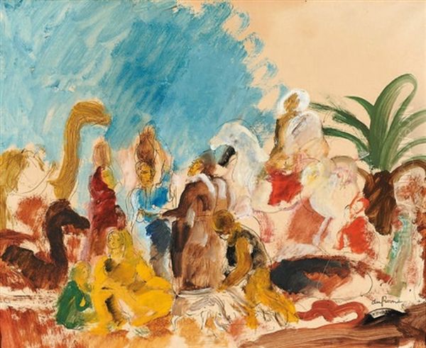 Assemblee Dans Une Oasis Oil Painting by Charles Georges Dufresne