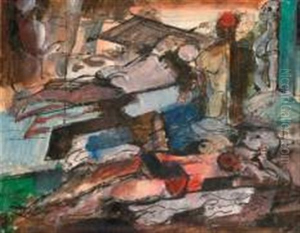 Scene De Harem Oil Painting by Charles Georges Dufresne