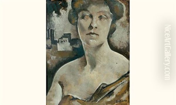 Etude De Femme Sur Un Fond De Paysage Oil Painting by Charles Georges Dufresne