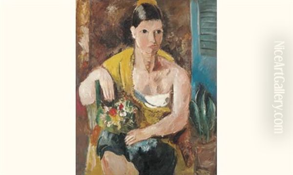 Jeune Femme A L'echarpe Jaune Oil Painting by Charles Georges Dufresne