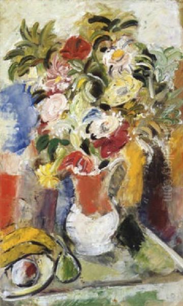 Vase De Fleurs Et Coupe De Fruits Oil Painting by Charles Georges Dufresne