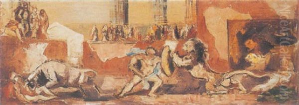 Combat Dans L'arene Oil Painting by Charles Georges Dufresne