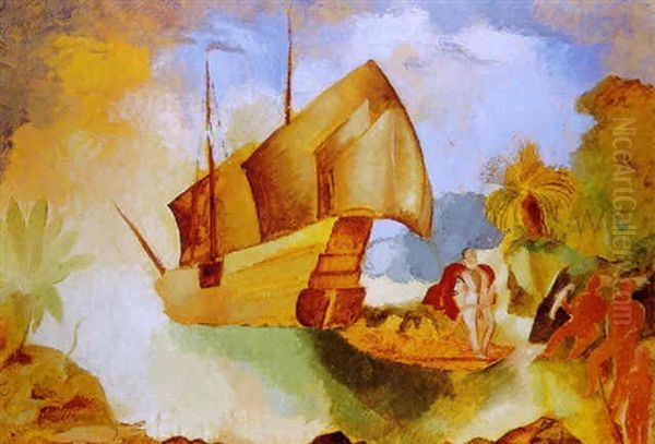 La Decouverte De L'amerique Oil Painting by Charles Georges Dufresne