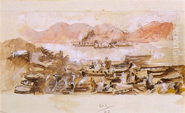 La Rade De Toulon Oil Painting by Charles Georges Dufresne