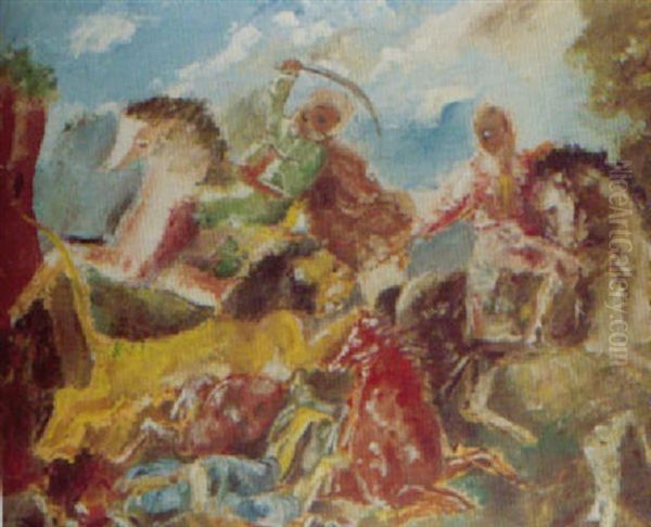 La Chasse Au Lion Oil Painting by Charles Georges Dufresne