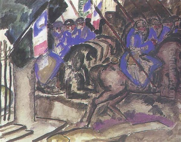 Le Defile Apres La Reprise De Noyon Oil Painting by Charles Georges Dufresne