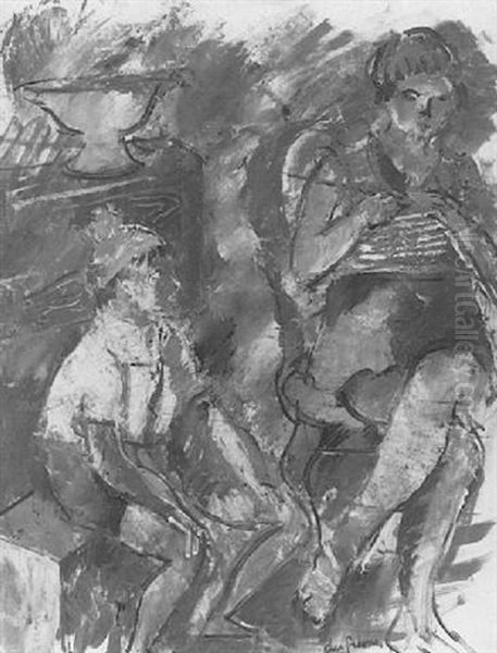 Bonnet Rouge, Bonnet Jaune Oil Painting by Charles Georges Dufresne