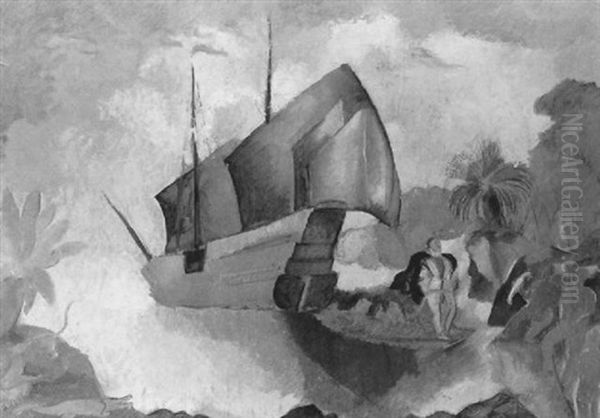 La Goelette (christophe Colomb) Oil Painting by Charles Georges Dufresne