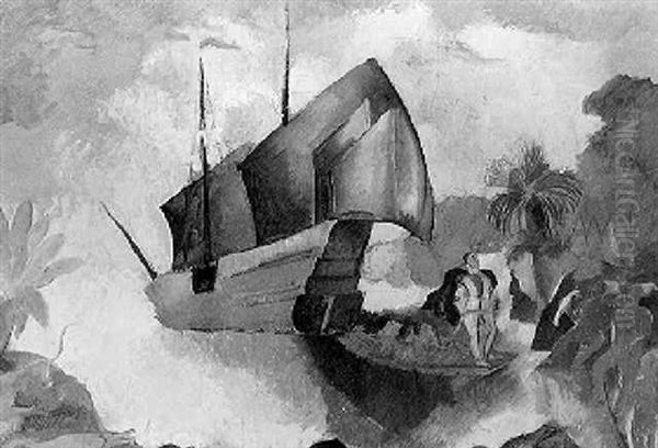 La Goelette Ou Christophe Colomb Oil Painting by Charles Georges Dufresne