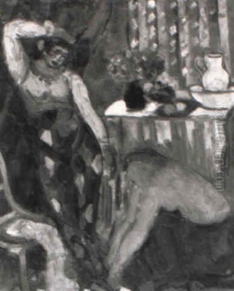 Femme Dans Un Interieur (arlequin) Oil Painting by Charles Georges Dufresne