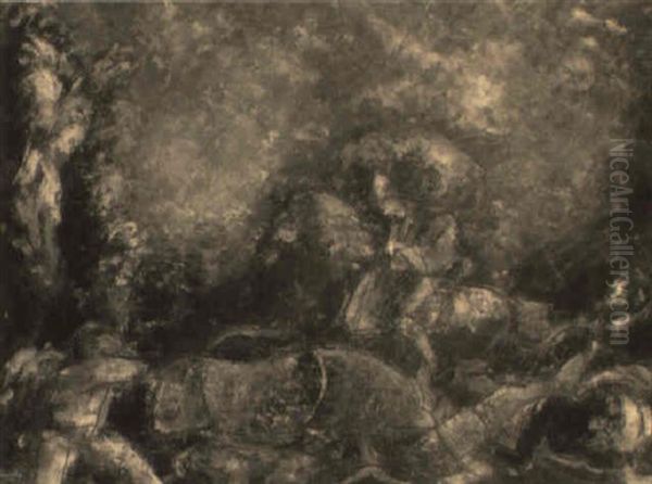 La Chasse Au Rhinoceros Oil Painting by Charles Georges Dufresne