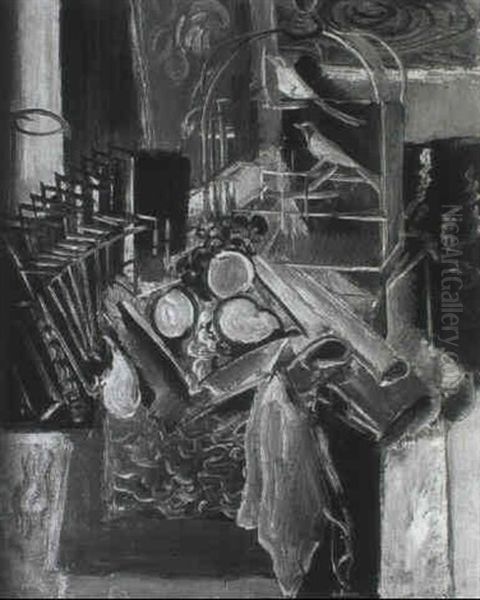 Nature Morte A La Cage Aux Oiseaux Oil Painting by Charles Georges Dufresne