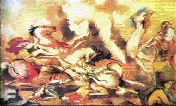 Chasse Au Lion Oil Painting by Charles Georges Dufresne