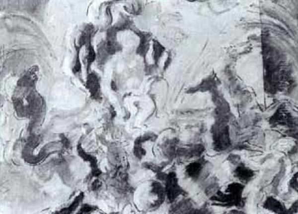 Horses And Figures Oil Painting by Charles Georges Dufresne