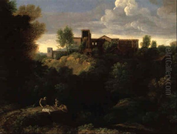 Ansicht Von Tivoli Mit Blick Auf Die Villa Des Maecenas Oil Painting by Gaspard Dughet