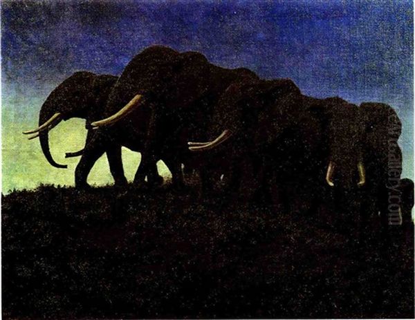 The Moonlight March Of The African Elephants Oil Painting by Arthur Radclyffe Dugmore