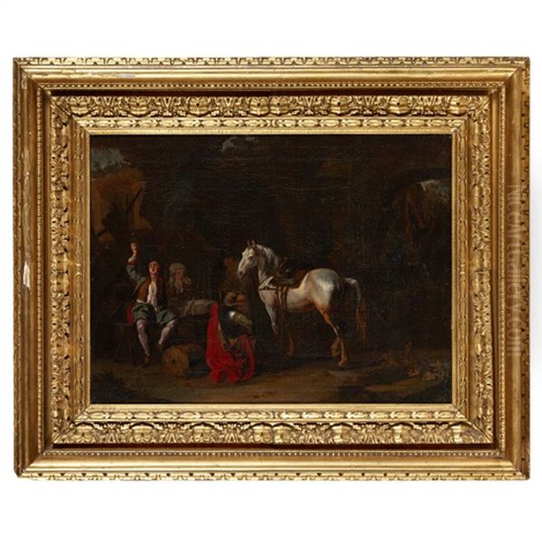 Soldiers Carousing In A Landscape Oil Painting by Karel Dujardin