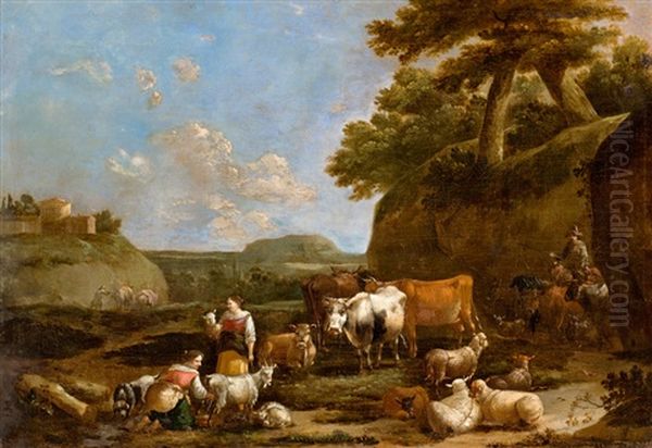 Italienische Landschaft Mit Hirten Oil Painting by Karel Dujardin