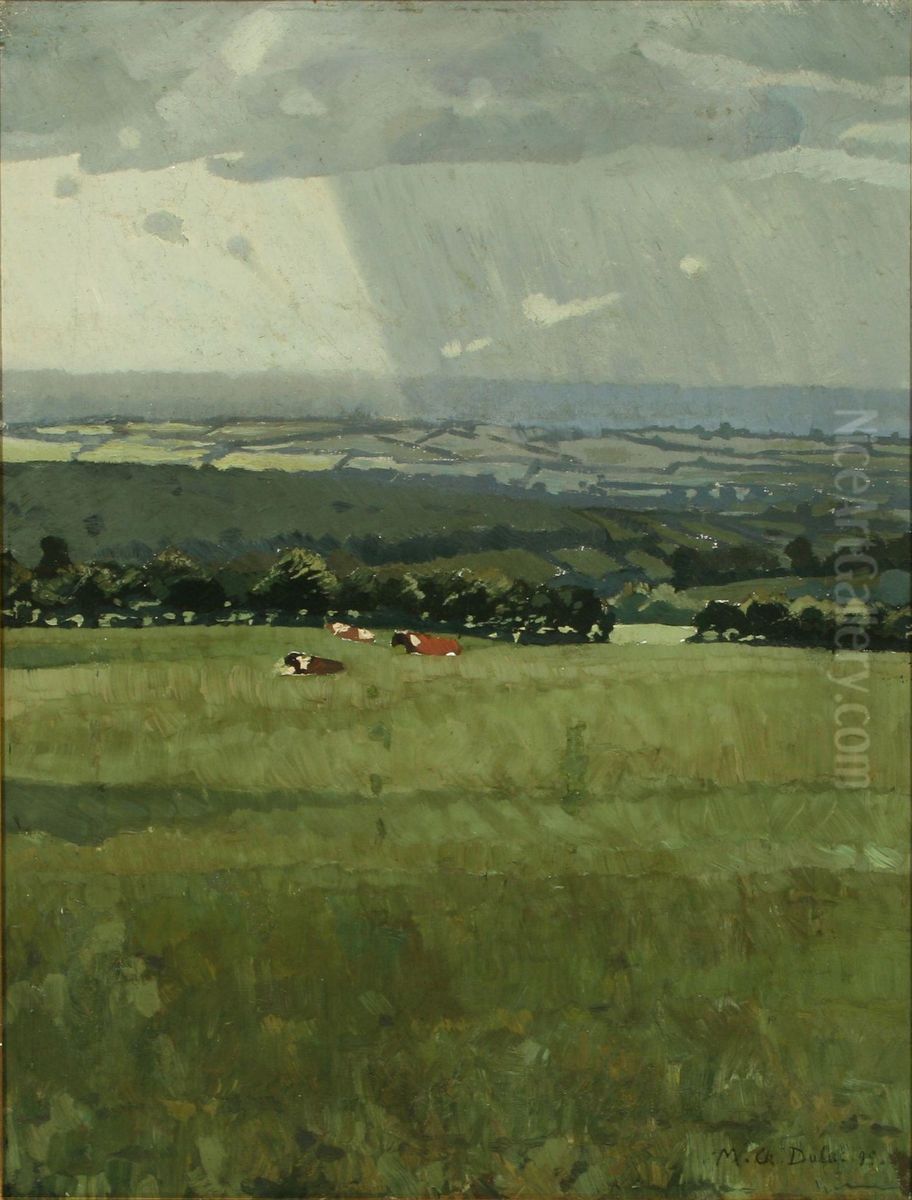 An Autumn Landscape With Resting Cattle Oil Painting by Charles-Marie Dulac