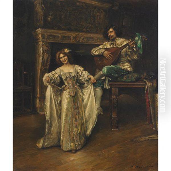Dancing To The Cavalier's Tune Oil Painting by Hippolyte Francois Duluard