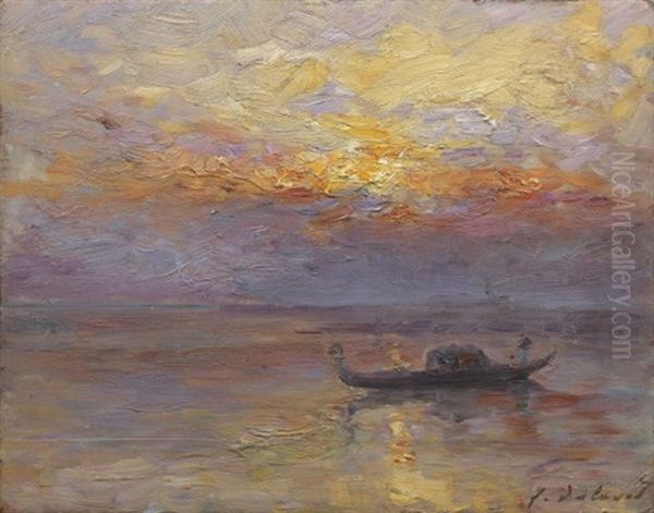 Gondole Au Soleil Couchant, Venise Oil Painting by Hippolyte Francois Duluard