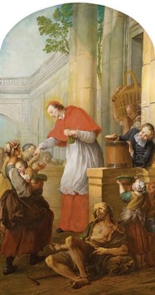 Saint Charles Borromee Donnant L'aumone Aux Pestiferes Oil Painting by Pierre Louis Ii Dumesnil