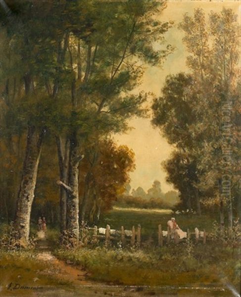 Landschaft Mit Wascherin Oil Painting by Alfred-Paul-Emile-Etienne Dumont