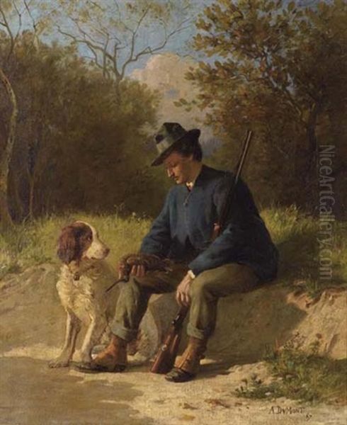 Portrait D'edmond Eynard Avec Son Fusil Et Son Chien De Chasse Oil Painting by Alfred-Paul-Emile-Etienne Dumont