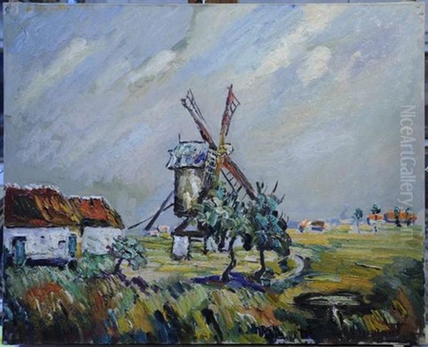 Le Moulin A Ostende Oil Painting by Pierre Dumont