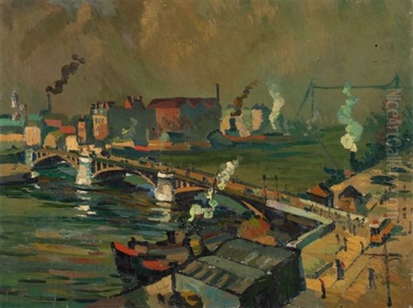 Le Pont Boieldieu Oil Painting by Pierre Dumont