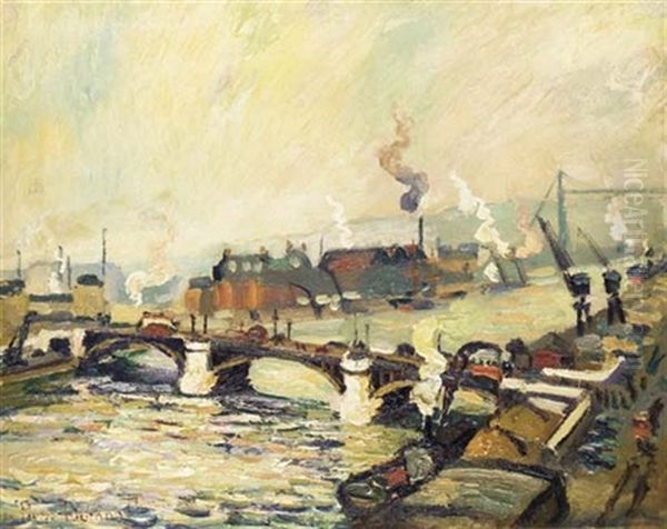 Pont Sur La Seine A Rouen Oil Painting by Pierre Dumont