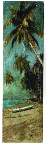 Village Malais - Tandjon Katong Oil Painting by Louis-Jules Dumoulin