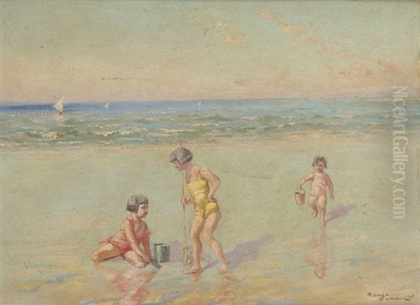 Les Enfants A La Plage (oeuvre De Jeunesse) (sketch Of Study) Oil Painting by Romeo Dumoulin