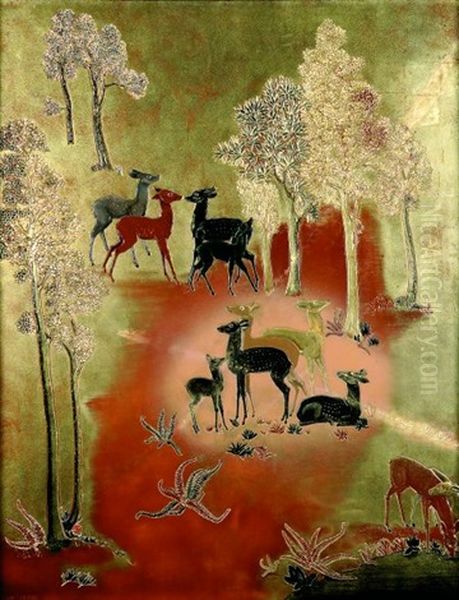 Les Biches Oil Painting by Jean Dunand