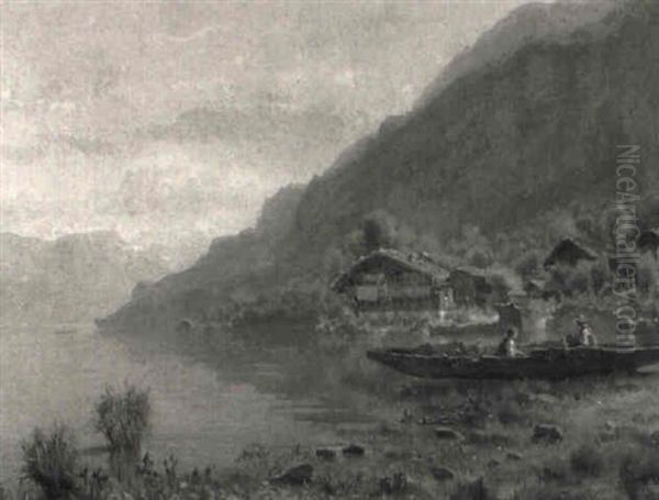 Uferlandschaft An Einem Schweizer See Oil Painting by Jean-Marc Dunant-Vallier