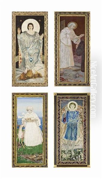 Four Panels From The Sneaton Castle Altarpiece Oil Painting by John Duncan