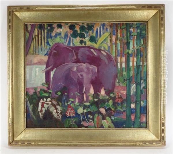 Indian Elephants Oil Painting by Helena Adele Dunlap