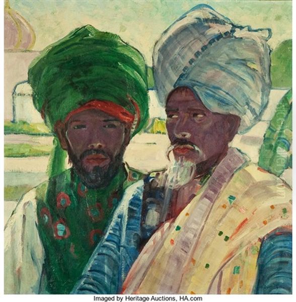 Men Of Agra Oil Painting by Helena Adele Dunlap
