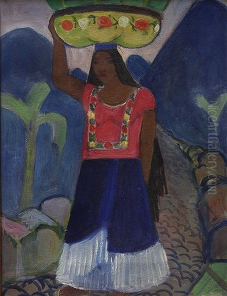 Mexican Woman With Baskets In Tehauntepec Oil Painting by Helena Adele Dunlap