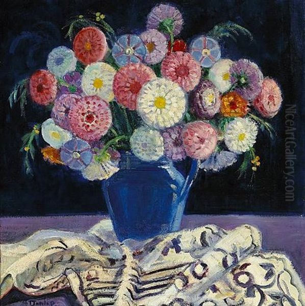 Still Life With Zinnias Oil Painting by Helena Adele Dunlap