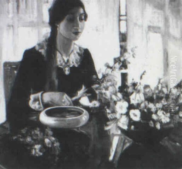 The Flower Arranger Oil Painting by Helena Adele Dunlap