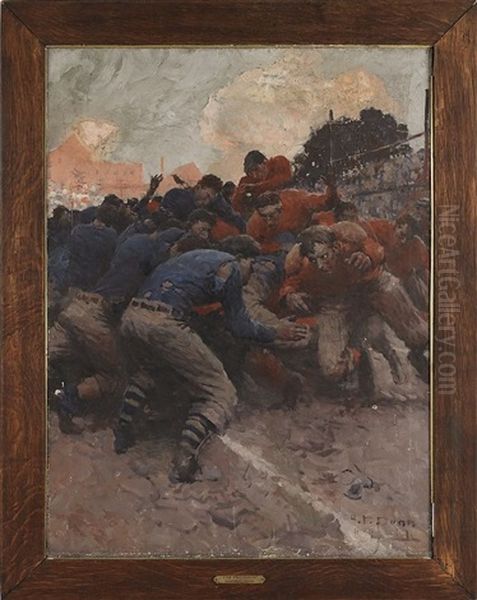 Illustration Of A Rugby Match Oil Painting by Harvey Dunn