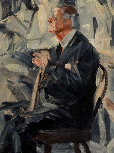 Seated Man With Cane Oil Painting by Harvey Dunn